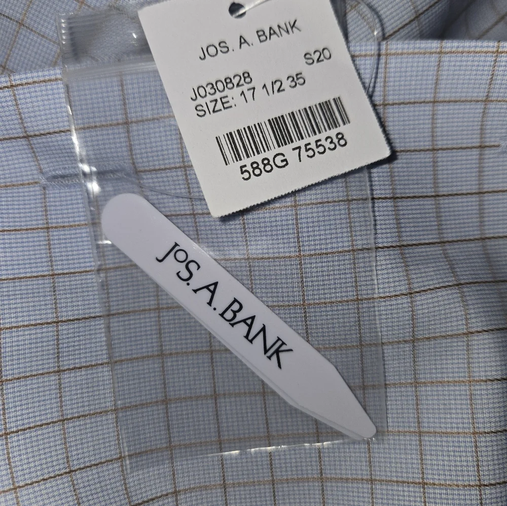 NWT Jos. A. Bank Men's Reserve Blue Checkered Dress Shirt Size 17 1/2-35 - Picture 4 of 5